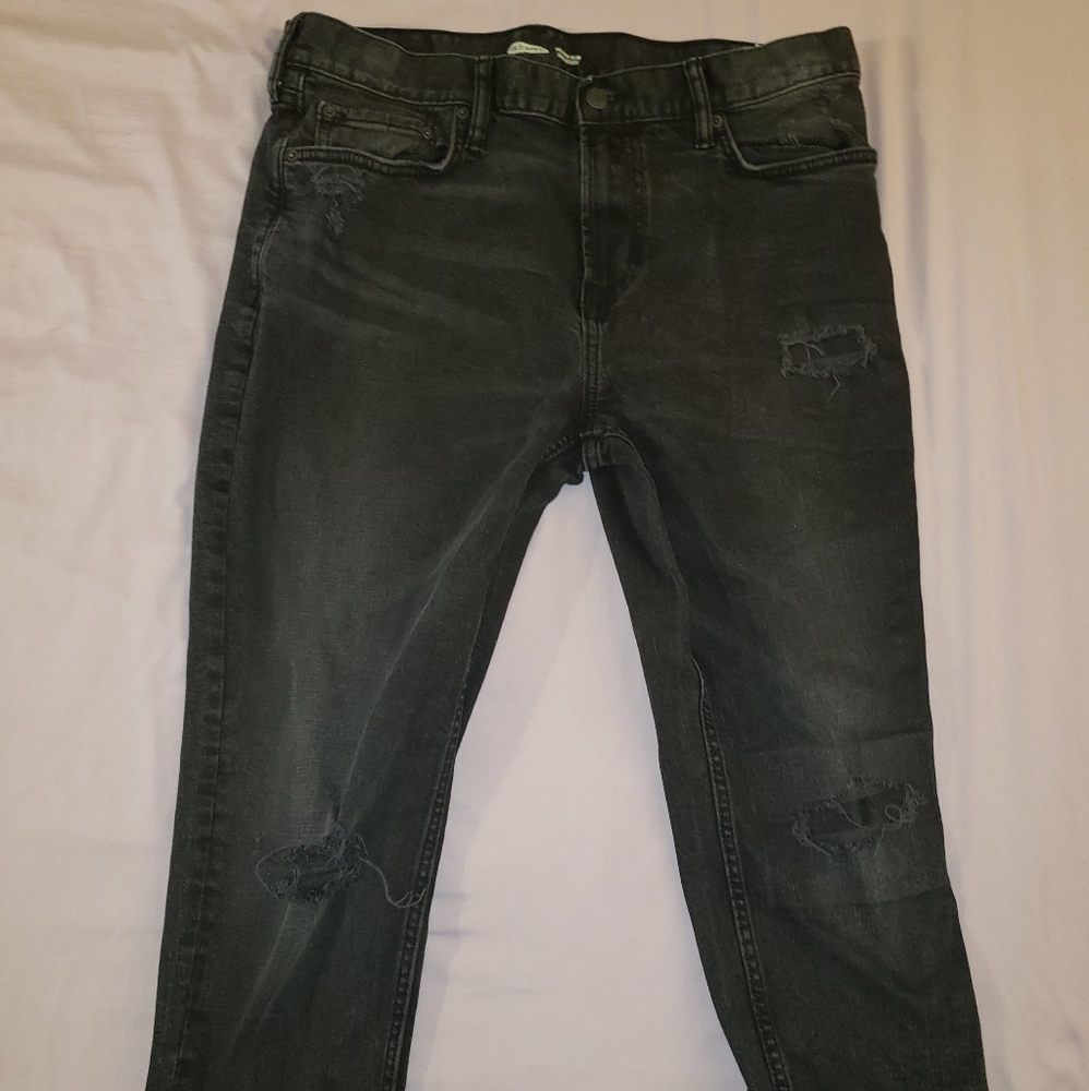 Faded Relaxed Slim Black Jean's With Cuts 36x32